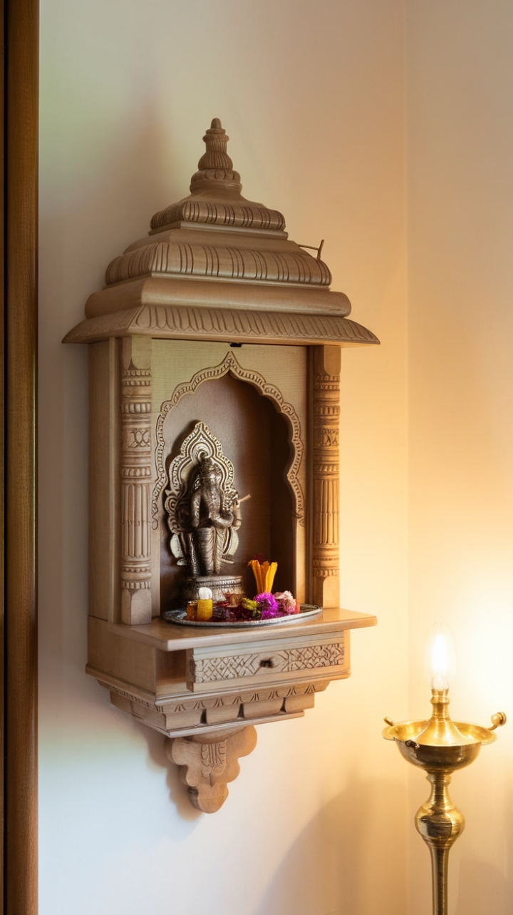 Elegant Wooden Mandir for Serene Home Worship