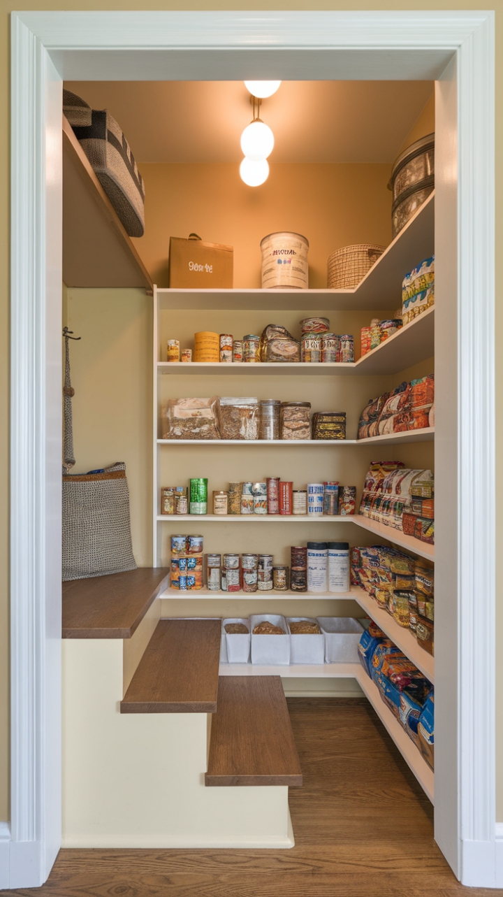 Chic Compact Pantry with Warm Tones and Clever Storage
