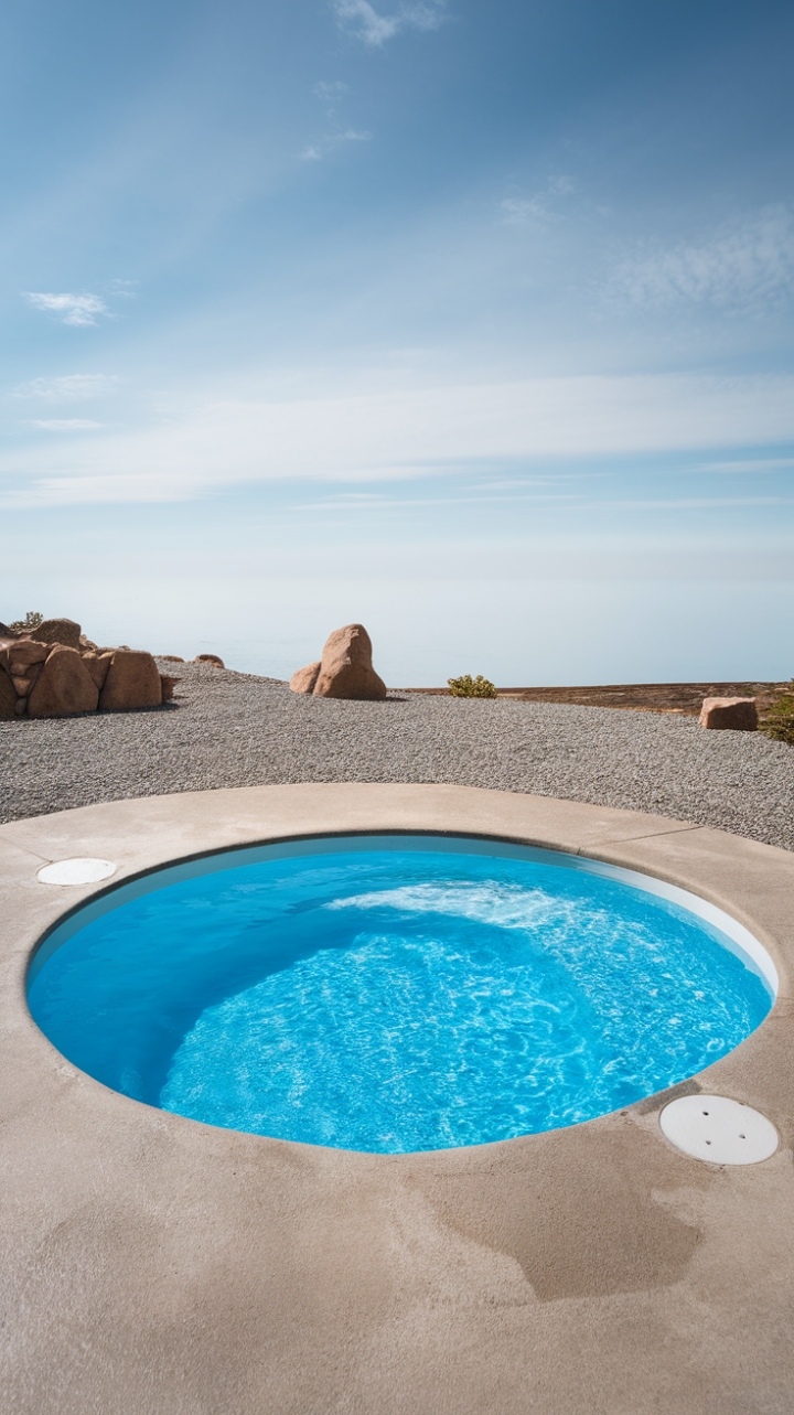 Tranquil Outdoor Oasis Featuring a Rounded Pool and Natural Rock Accents