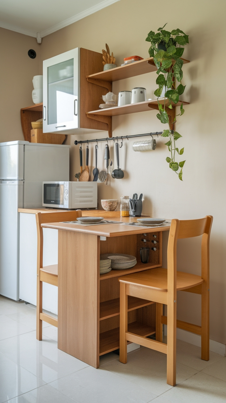 Chic Space-Saving Wooden Dining Table for Small Kitchens