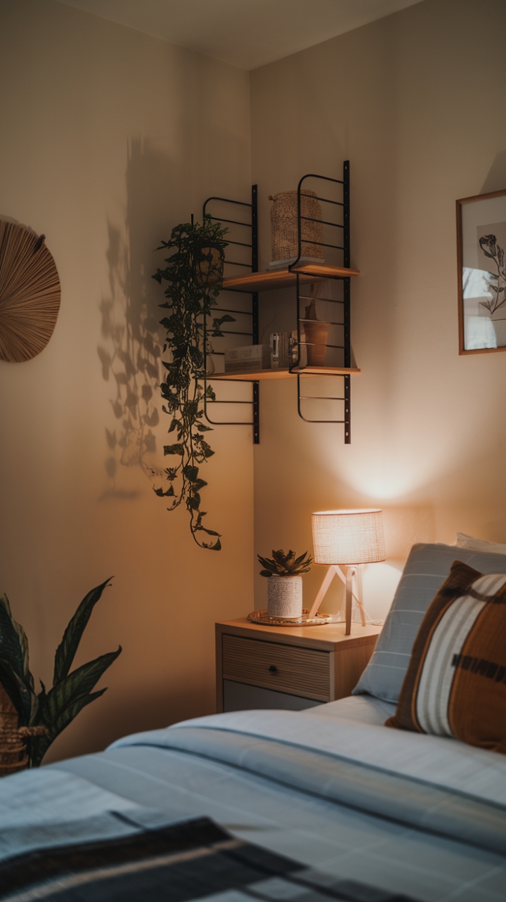 Intimate Retreat: Thoughtfully Decorated Small Bedroom with Soft Lighting