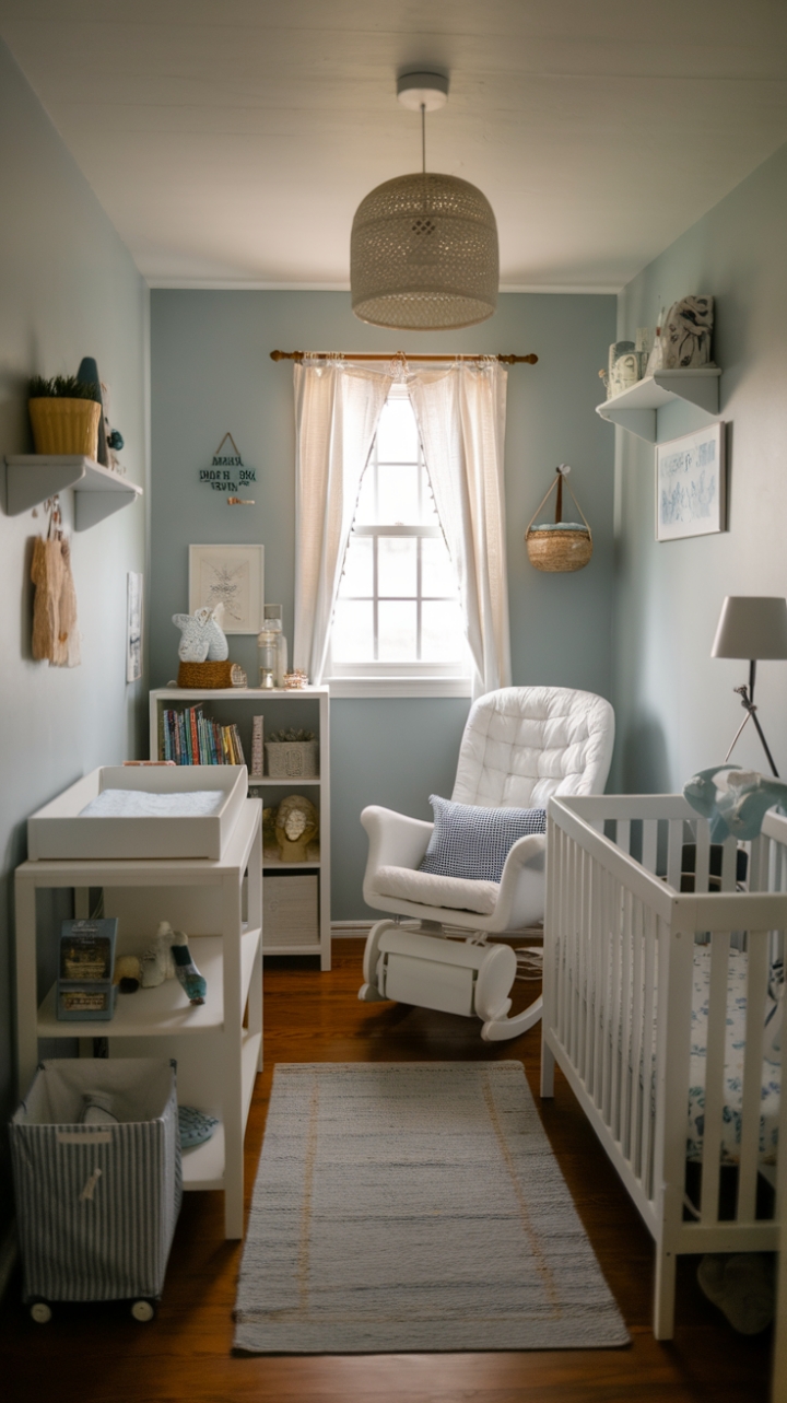 Small Space, Big Style: A Serene Blue Nursery Perfectly Crafted