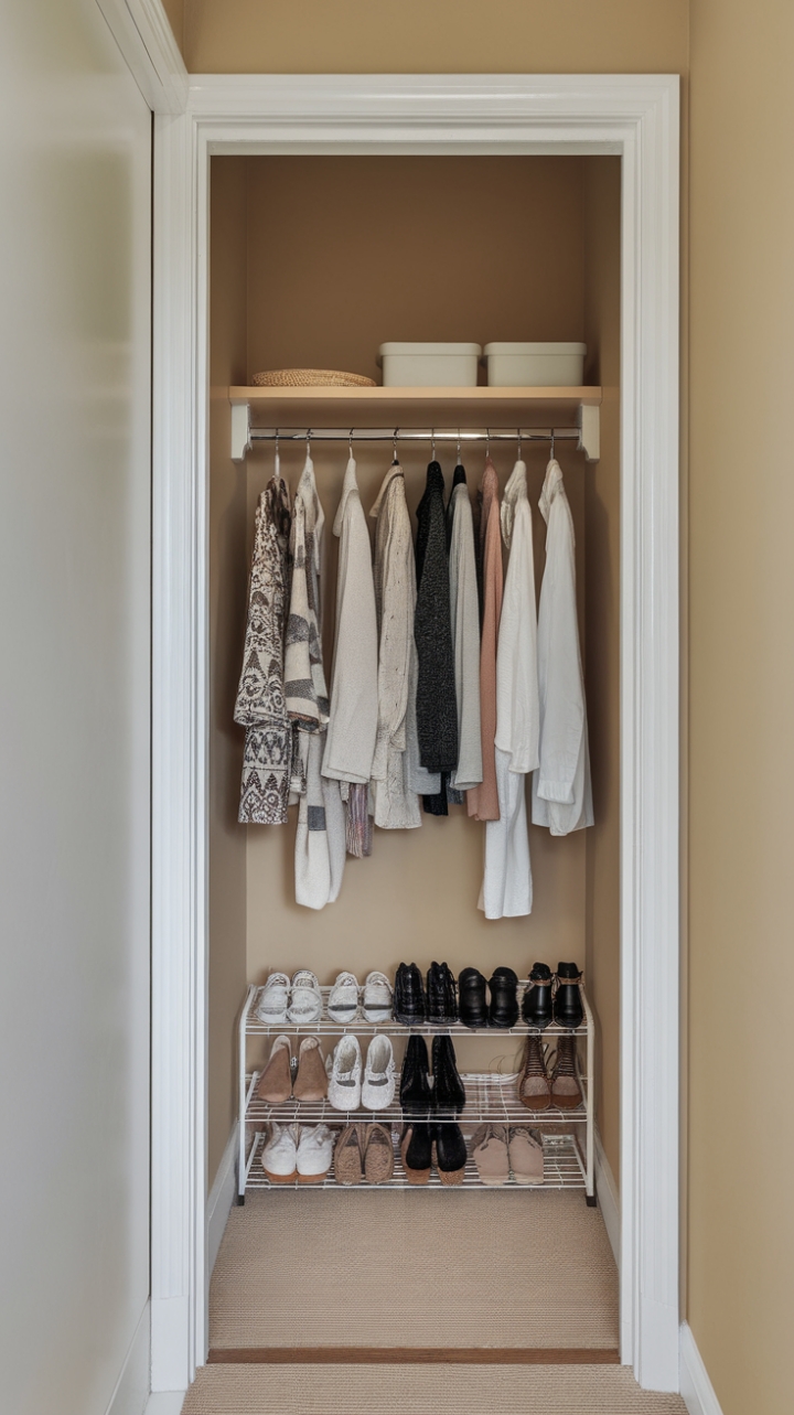 Cozy Walk-In Closet Maximizes Space with Simple Organization