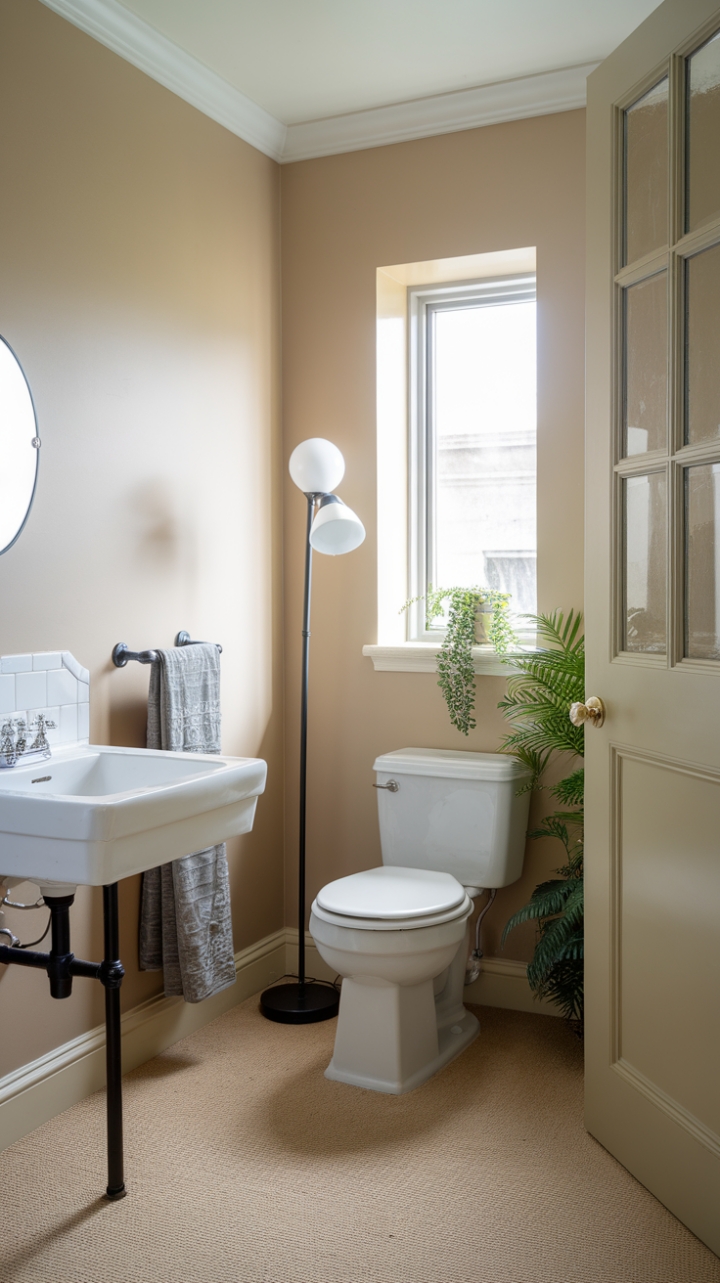 Elegant Powder Room with Natural Light and Cozy Details