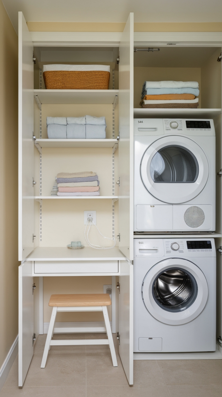 Chic and Compact Laundry Nook with Vertical Storage