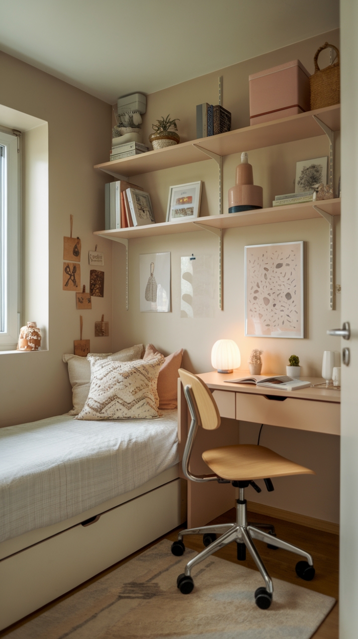 Charming Petite Retreat with Soft Hues and Cozy Lighting