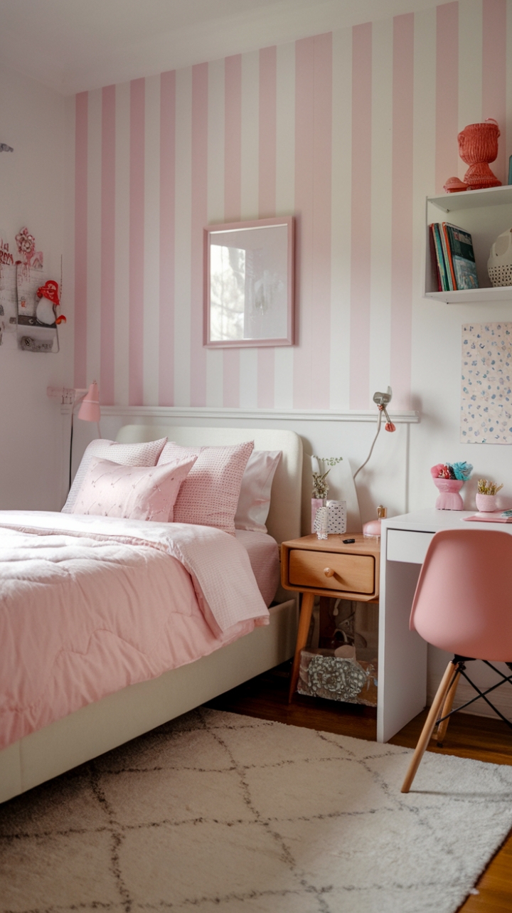 Cozy and Stylish Teen Bedroom with Pink Accents