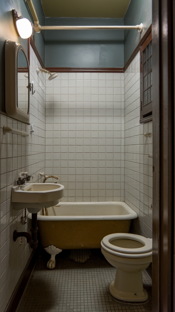 Charming Vintage Bathroom with Antique Tub and Classic Fixtures