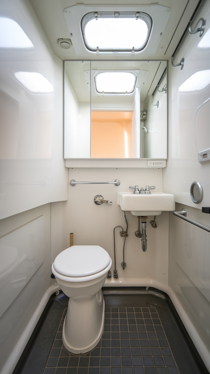 Compact Bathroom Design with Ceiling Window and Inviting Atmosphere