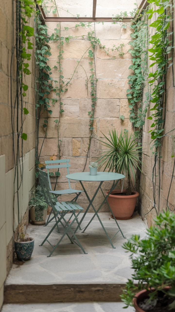 Intimate Garden Nook with Stone Walls and Greenery