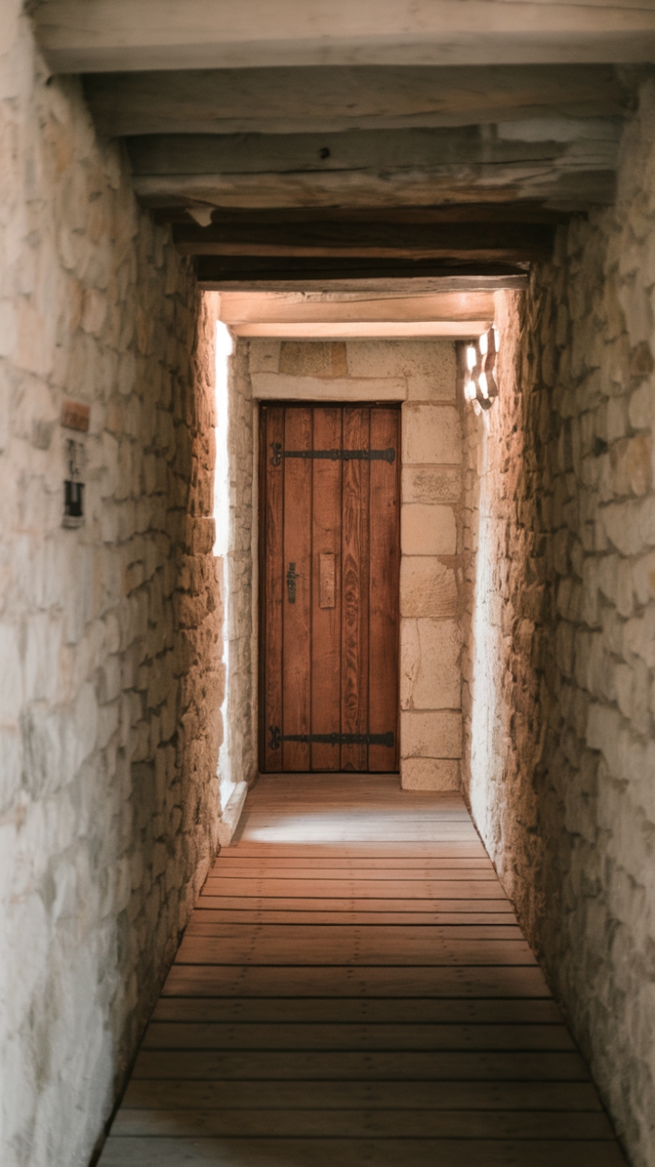 Rustic Elegance: A Narrow Stone Corridor with Timeless Charm