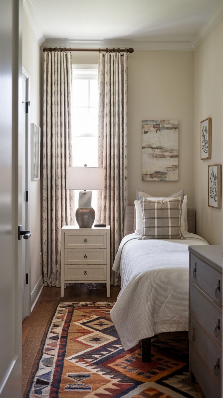 Inviting Twin Bedroom with Warm Textures and Thoughtful Details