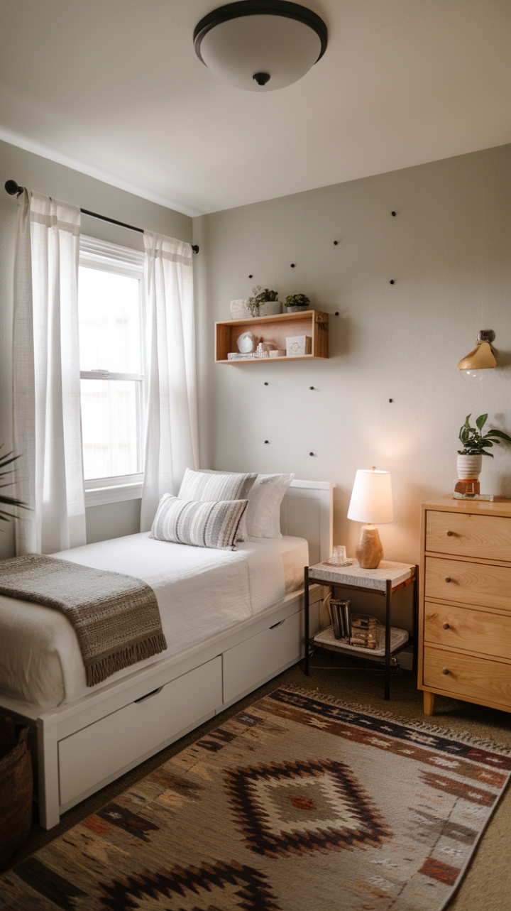 Inviting Guest Room with Gray Walls and Natural Light