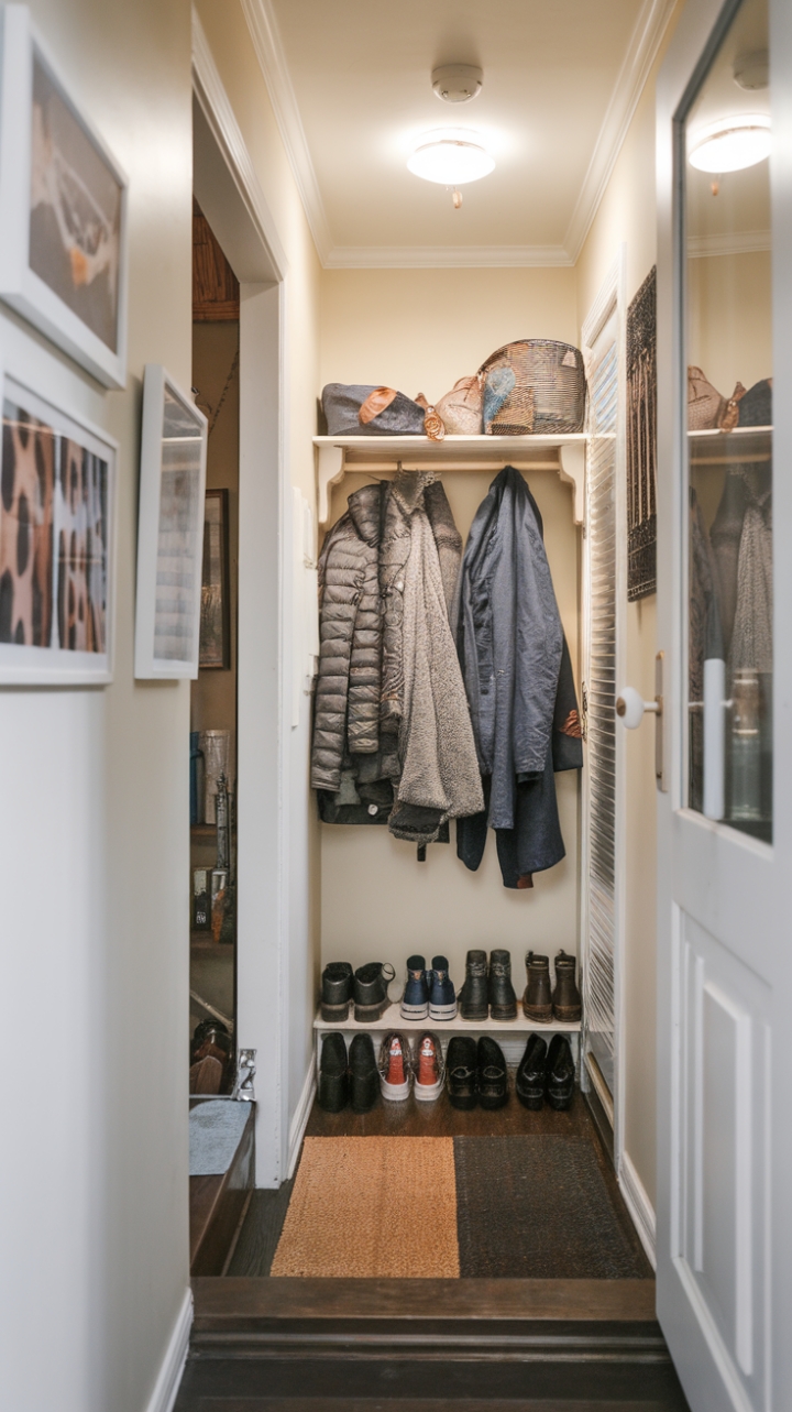 Inviting Entryway Featuring Dark Wood Floors and Curated Photos