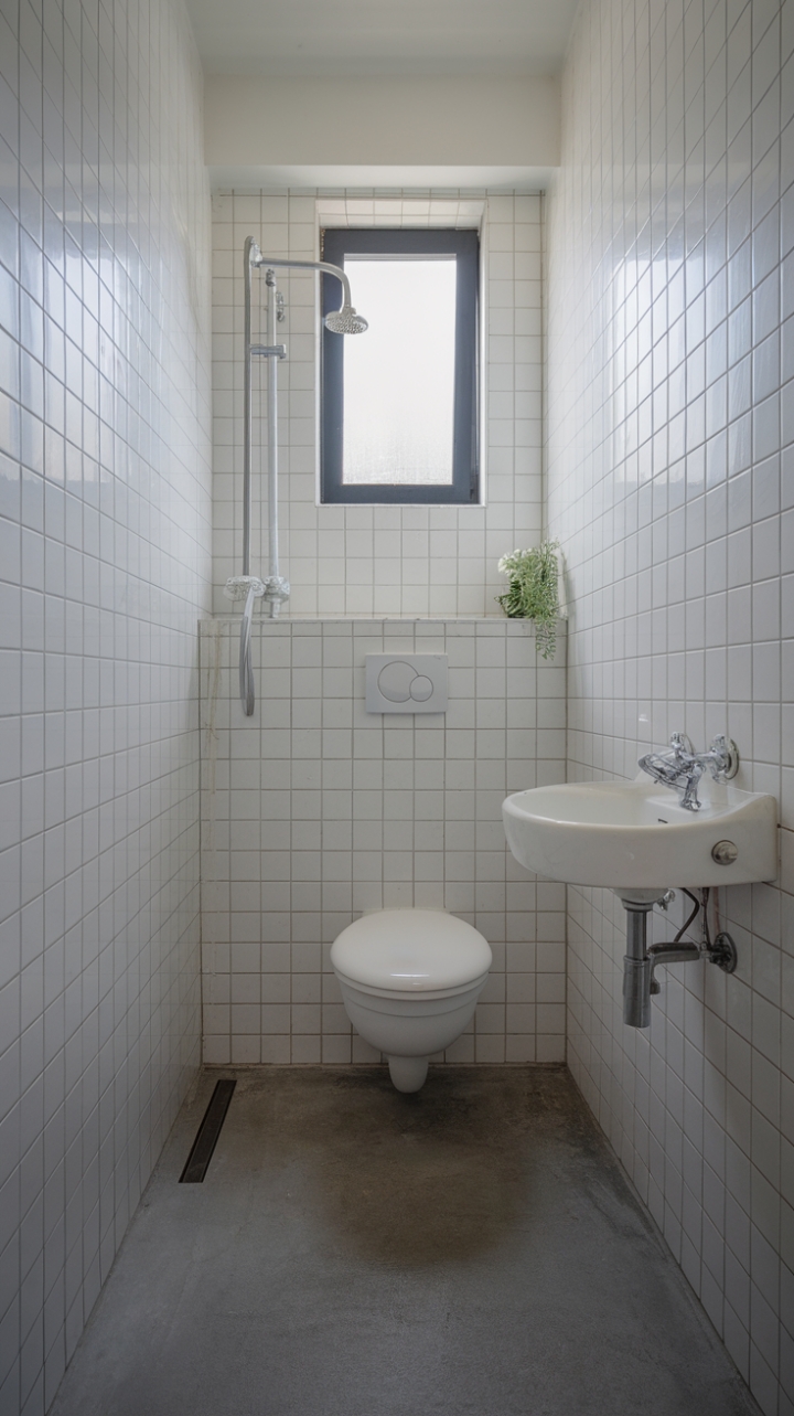 Compact Bathroom Elegance with White and Gray Palette