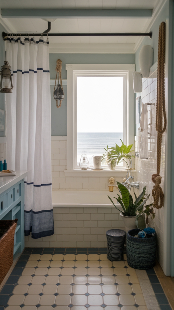 Seaside Serenity: Coastal Bathroom Retreat with Nautical Details
